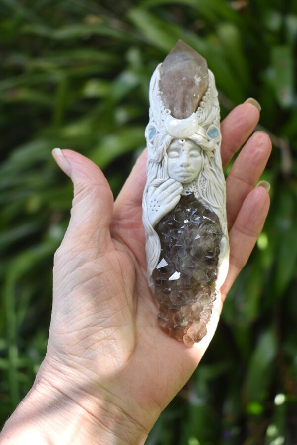 Goddess Healing Wand with Kundalini Quartz and Smokey Quartz - Image 2