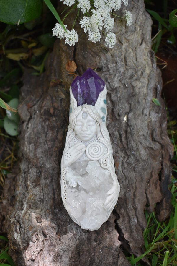 Amethyst and Clear Quartz Goddess Healing Wand