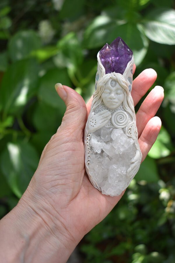 Amethyst and Clear Quartz Goddess Healing Wand - Image 2