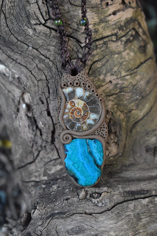 Small Ammonite and Chrysocolla Pendant - Image 3