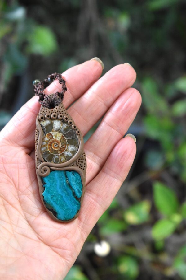 Small Ammonite and Chrysocolla Pendant - Image 2