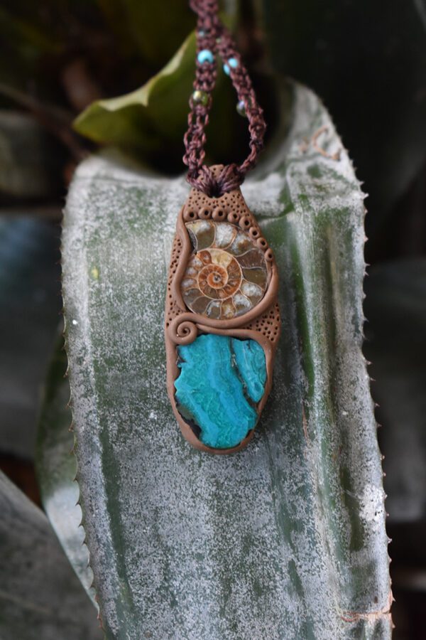 Small Ammonite and Chrysocolla Pendant