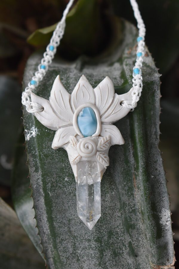 White Lotus and Larimar Pendant