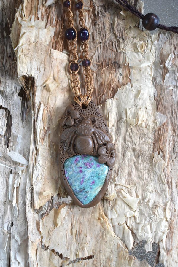 Bee with Ruby in Fuchsite Pendant - Image 2