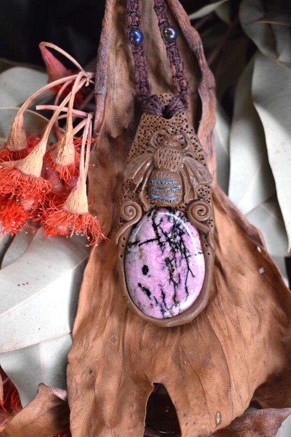 Blue Banded Bee with Rhodonite